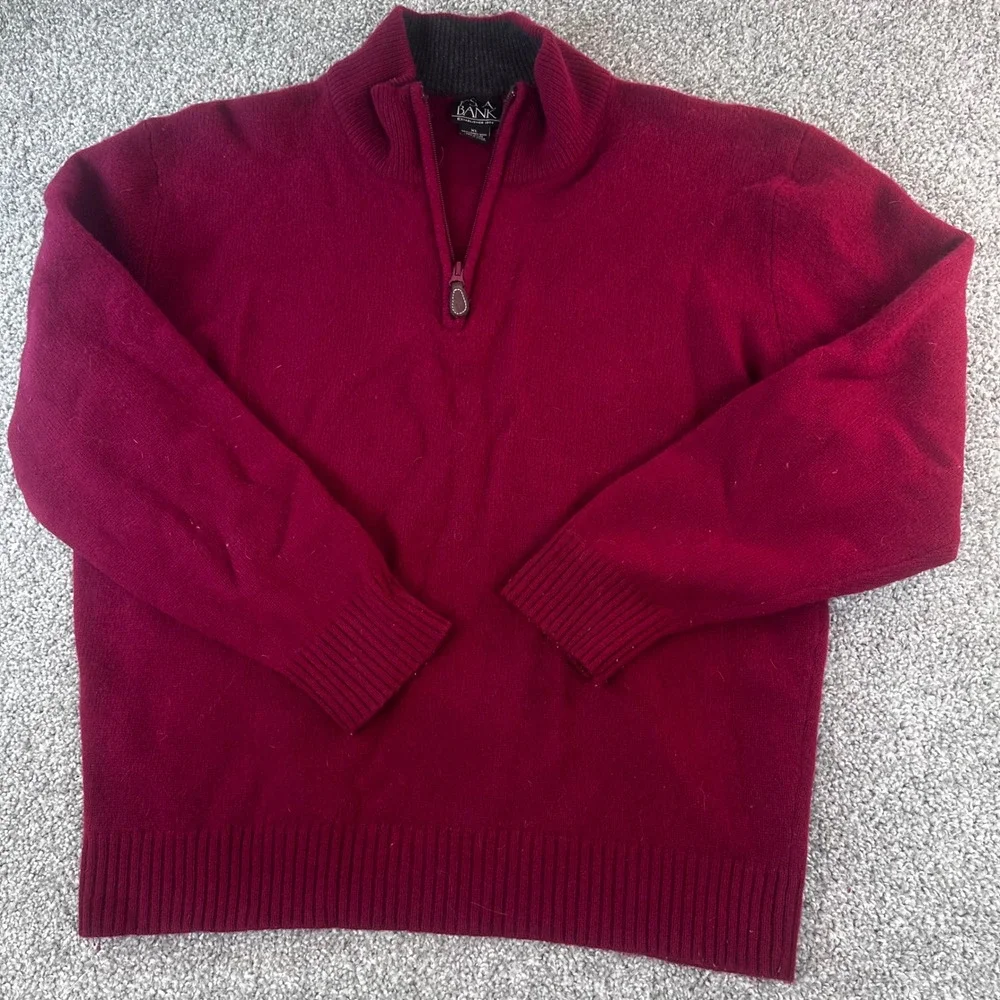 Jos A Bank 1/4 Zip Sweater Mens XL Lambswool Nylon Casual Preppy Business READ